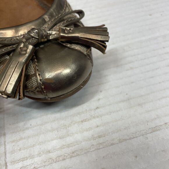 Coach Sophia Gold Metallic Canvas Tassel Bow Tie Ballet Flats Size 8.5 - Picture 6 of 6